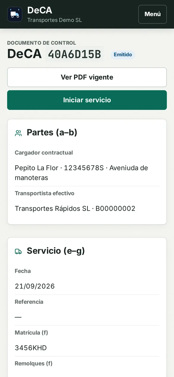 Ficha del DeCA en el móvil